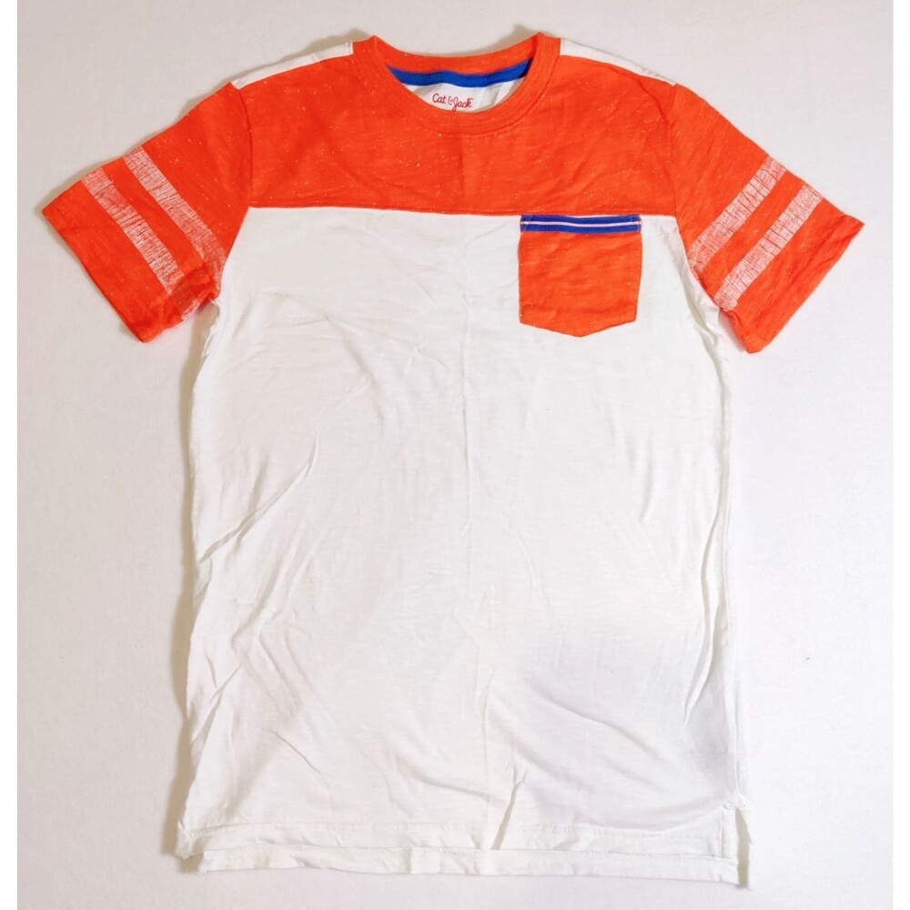 Boy's Cat & Jack Short Sleeve Striped Pocket T-Shirt Size 12/14 Pre-owned